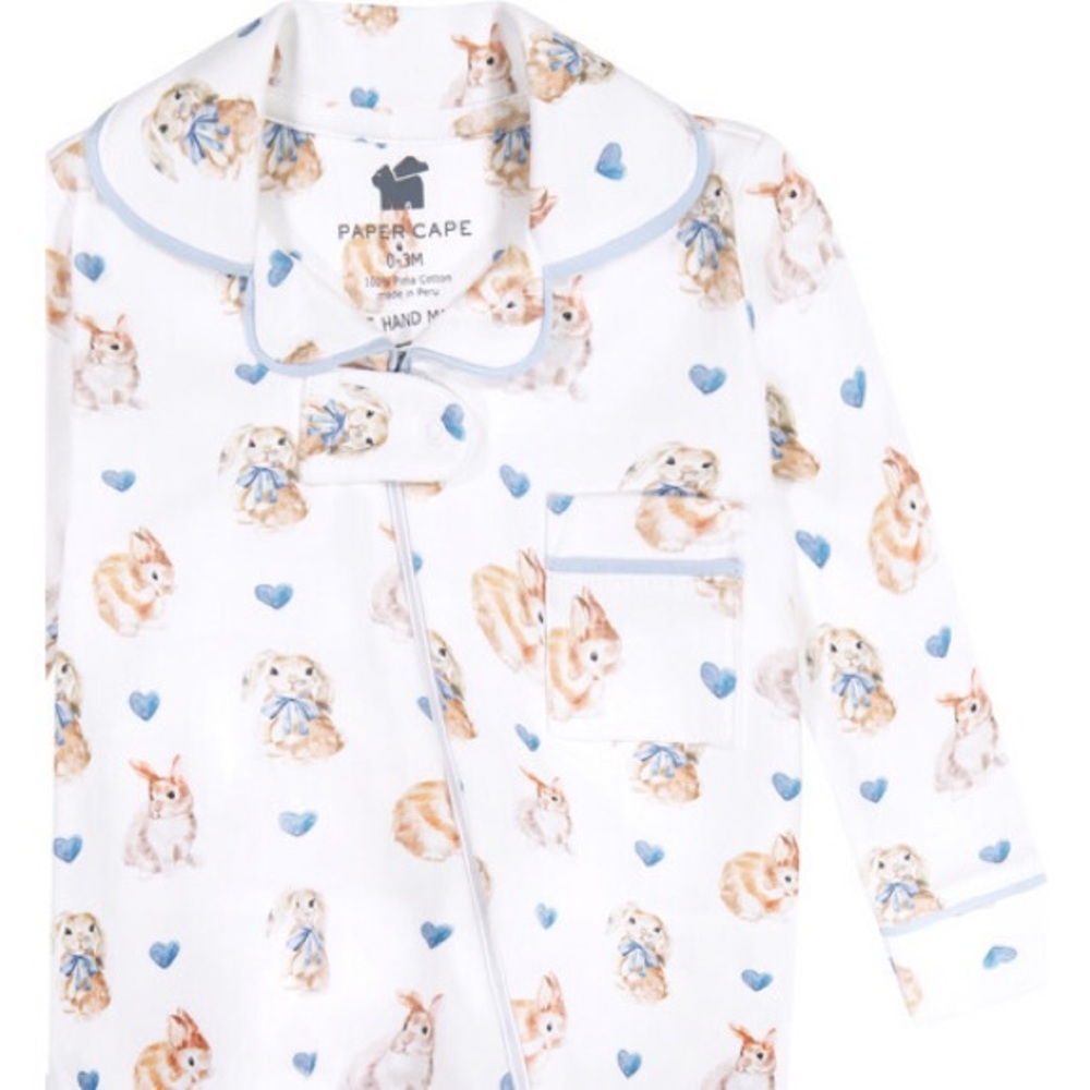 PAPER CAPE Classic Pajama Footie, Bunny & Heart Print | Size 0-3M 🐇💙 - Picture 9 of 9